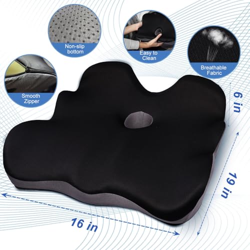 Seat Cushion for Hip Coccyx Pressure Relief, 6in Thick Extra Large Ergonomic Memory Foam Cushions for Sciatica Pain Relief, Sitting Seat Pad on Chair, Drive Seat, Wheelchair, Airplane,All Day Comfort