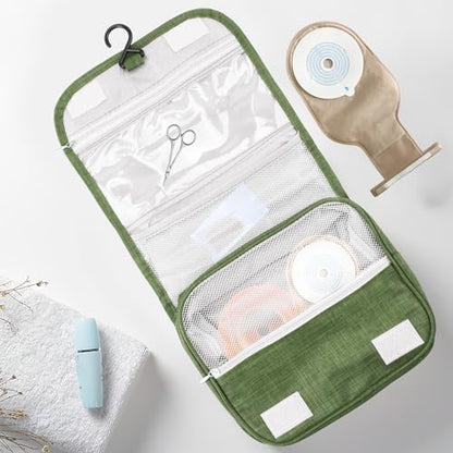 Ostomy Travel Bag - Hanging Ostomy Supplies Bag for Colostomy, Ileostomy, Foley Catheter, Medical Supplies Organizer (Light Green)