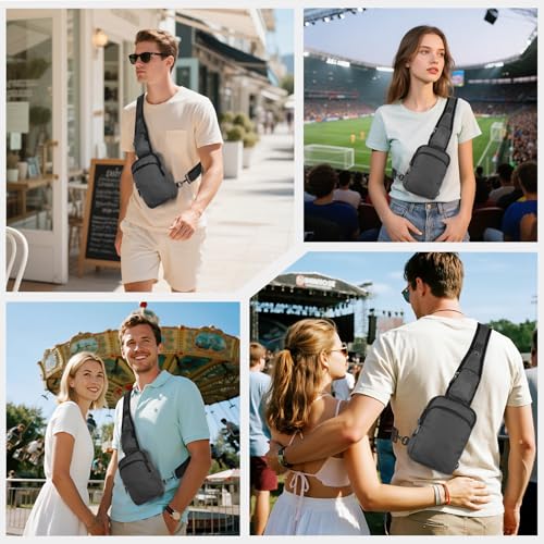 VADOO Sling Bag, Crossbody Bag with Zipper Lock, RFID Blocking & Water Resistant for Men and Women - color: Gray
