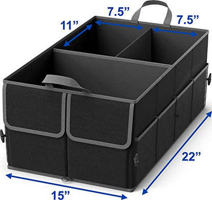 EPAuto Foldable Car Trunk Organizer, 3-Compartment with Removable Divider, Black - color: Black, size: 3-Compartment w/o Lids