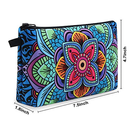 MAGEFY Makeup Bag, 2 Styles Travel Cosmetic Bag for Women Cosmetic pouch Elegant Blue Patterns Zipper Pouch Waterproof Makeup Pouch Cute (2 Packs, Peacock feather + Mandala pattern 0179) - color: 2 packs
