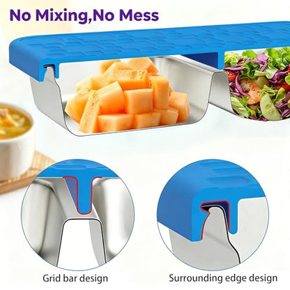 3-Pack Stainless Steel Snack Containers with Lid - 15oz Divided BPA-Free Metal Bento Box - Leak-Proof Reusable Food Storage Containers for Meal Prep Picnic Gym Office - Eco-Friendly, Dishwasher Safe
