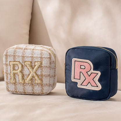 uekeboag Personalized Small Checkered Medicine Cosmetic Bag, Cute Plaid Pattern Chenille Letter Patch RX Drug Pouch with Zipper, Makeup Travel Gift Bag for Women and Girls (07Checkered) - color: 07Checkered