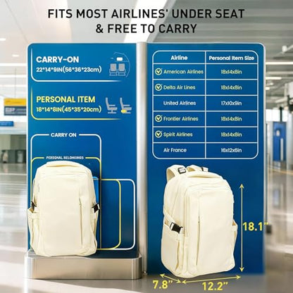 Travel Backpack for Women Men Carry on Backpack, Airline Approved Large Travel Bag Flight Approved Personal item, 15.6 Inch Laptop Backpack Casual Daypack for Weekender Business Hiking-WHITE - color: White