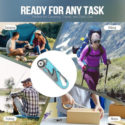 TACRAY Vinto 5-in-1 Small Pocket Knife – Ultra-Light Compact Multitool with Utility Knife, Seatbelt Cutter, Bottle Opener, Flathead Screwdriver & Keyring Attachment for Everyday Carry (Blue) - color: Blue