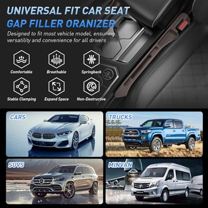 Car Seat Gap Filler 2Pack, Inserts Between Seats Console with Organizer Storage Upgraded Phone Holder Car Side Seat Gap Fillers Cars Front Seats Fill Plug Car Essentials for Vehicle SUV Truck (Brown) - color: Brown