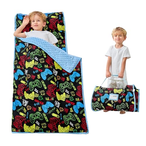 Lasoftan Toddler Nap Mat with Pillow and Blanket, Extra Large Rolled Napping Mats,Slumber Bags for Boys Girls,Kids Sleeping Bag for Daycare, Preschool Travel Camping - color: Game Console