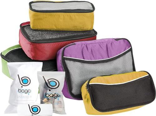 bago 8 Pcs Packing Cubes for Travel - 5 Travel Packing Cubes for Suitcases with 3 ZipLock Bags - Luggage Organizer Bags to Get Maximum Storage, Save Time & Effort to Pack (Green Red Purple Yellow) - color: GreenRedPurpleYellow, size: 5pcs Set