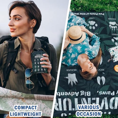 Camping Paws Tracks Pocket Picnic Blankets, Camp Mini Beach Camping Blanket Waterproof, Rustic Green Leaf RV Outdoor Picnic Blanket Mat Gifts for Camper Campsite Travel Hiking 55x60in - color: Paws