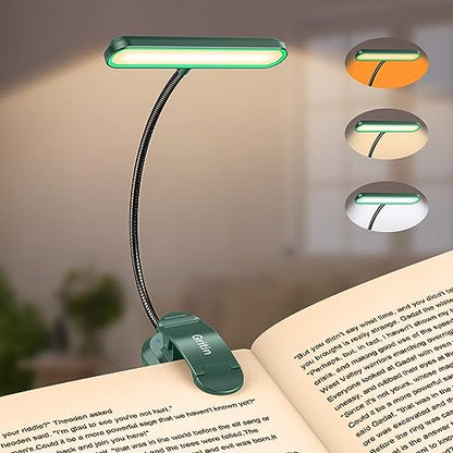 Gritin Rechargeable Book Light for Reading in Bed with 19 LED &Memory Function-Eye Caring 3 Color Temperatures,5 Brightness Levels,90 Hrs Runtime Flexible Goose Neck Clip on Light-Dark Green - color: Dark Green