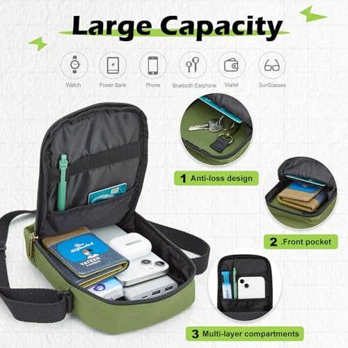 SEAFEW Mini Crossbody Bag Shoulder Bag for Men, Small Messenger Satchel Bag for Women - color: Green - Sling