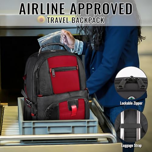 YOREPEK Large Backpack for Men, Extra Large Laptop Backpacks for Men Women, Water Resistant Travel Backpack Airline Approved Business Work Bag Fits 17 Inch Computer, Black - color: Red, size: 17 Inch