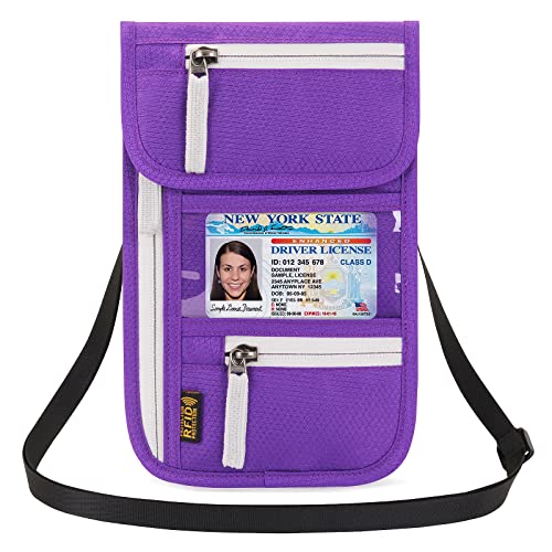 Neck Wallet Lightweight RFID Blocking Waterproof Travel Pouch Passport Wallets for Women Men - color: A-Purple