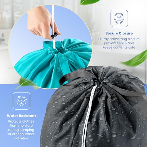 Extra Large Travel Laundry Bag - 2-Pack Fun Print Design Bags for Dirty Clothes - Durable Water-Resistant Fabric - Sturdy Drawstring Closure (Teal-Grey | Smell Me If You Dare) - color: Teal-grey | Smell Me