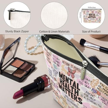 Mental Health Gifts Makeup Bag Positive Affirmations Mental Health Awareness Inspirational Gifts for Women Female Friend Coworker Birthday Friendship Mothers Day Nurse Day Travel Toiletry Bag - color: Multicolor629