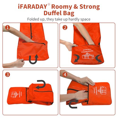 iFARADAY Foldable Duffle Bag for Travel - 75L Large Spare Travel Duffel Bag Lightweight with Trolley Sleeve - Orange - color: Orange-75L(with trolley sleeve)