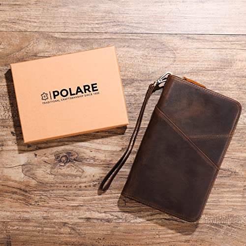Polare Full Grain Leather Passport Holder With YKK Zipper RFID Blocking Travel Document Organizer Ticket Holder Cover Case Holds 2 Passports (Dark Brown) - color: Dark Brown