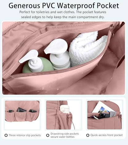 Lightweight Travel Duffle Bag for Women, Quilted Puffy Weekender with Wet Pocket for Gym, Overnight, Personal Item Carry On, Dark Pink - color: Dark Pink