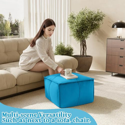 MeMoreCool Stuffed Round Pouf Ottoman Foot Rest, Floor Pouf Foot Stool with Soft Foam Chunk Filling, Small Round Ottoman Footstool Circle Footrest for Living Room - color: Piping Blue