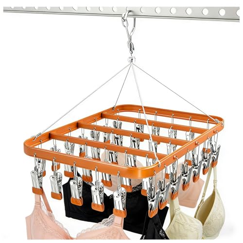 Clothes Drying Racks Clip Hangers Metal with 36 Clips Windproof Hook Underwear Hanger Foldable Laundry Clip for Socks Bras (Gold) - color: Gold
