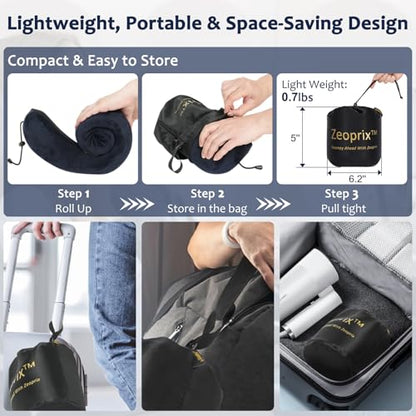 Travel Pillow, Memory Foam Neck Pillow for Airplane, Ergonomic Neck Support with Washable & Breathable Cover, Includes Eye Mask, Earplugs & Compact Bag for Long Flights, Cars, Home & Office