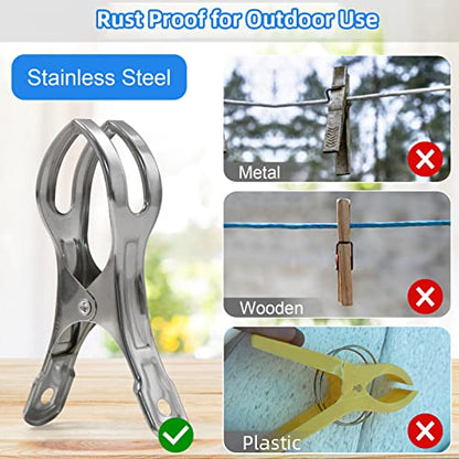 Coideal Beach Towel Chair Clips - 10 Pack Pool Cover Clips Stainless Steel Quilt Clamps Metal Large Heavy Duty Clothes Pins Windproof for Sunbed Lounge Cruise - size: 11 cm