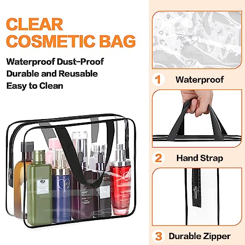 HAOGUAGUA 2-Piece Large Clear Makeup Cosmetic Organizer Bag, Plastic Tote Bags, Waterproof Transparent Handbag Purse