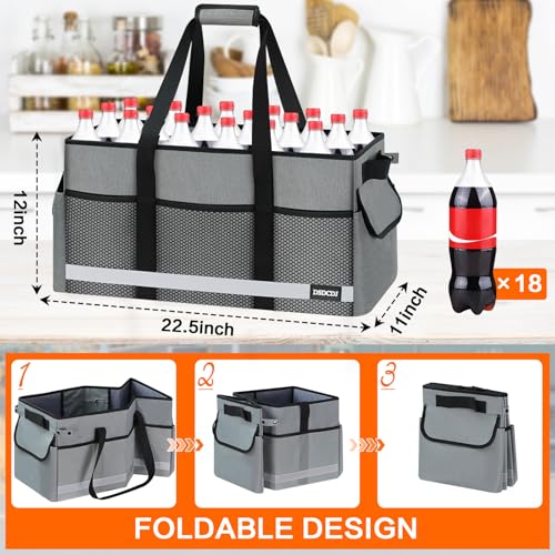 Upgrade Extra Large Utility Tote Bag with Reflective Strip, Standing Reusable Grocery Bags with Hard Bottom & 4 Sided Reinforced, Collapsible Utility Tote with Handles for Beach, Picnics, Car - color: Grey