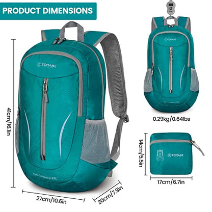 ZOMAKE Ultra Lightweight Packable Backpack 25L, Foldable Hiking Backpacks Water Resistant Small Folding Daypack for Travel(Lake Green) - color: Lake Green