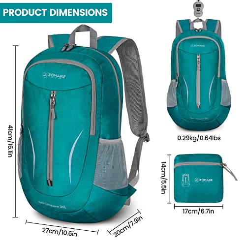 ZOMAKE Ultra Lightweight Packable Backpack 25L, Foldable Hiking Backpacks Water Resistant Small Folding Daypack for Travel(Lake Green) - color: Lake Green