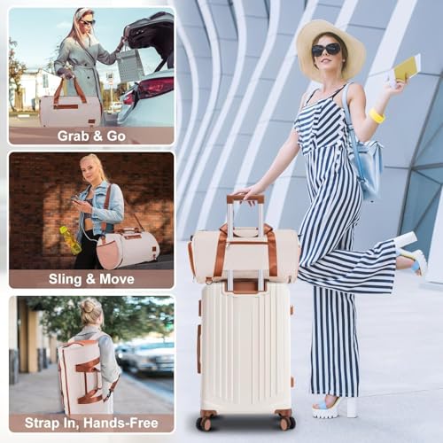 Hoteel Luggage Sets 3 Piece, 4-Year Warranty, Durable Suitcase Set with Spinner Wheels, ABS Hard Shell Lightweight Luggage with TSA Lock, Large Checked Travel Suitcases, Beige(20/24/28) - color: Beige, size: 20/24/28 inch