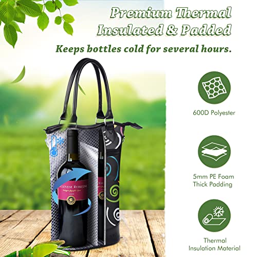 Tirrinia Insulated Wine Gift carrier Tote - Travel Padded 2 Bottle Wine/Champagne Cooler Bag with Handle and Adjustable Shoulder Strap, Great Wine Lover Gift, SPIRAL - color: Spiral