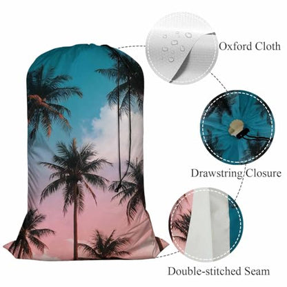 Swono Palm Trees Drawstring Portable Large Capacity Laundry Bags Sunny Day Tropical Aloha Summer Holiday Travel Storage Bags for Apartments Vacations Home, Hawaii, 28x40 Inch - color: Palm Trees
