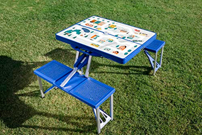 Picnic TIME Portable Folding Picnic Table with Seats for 4, Collapsible Aluminum Table with Benches & Umbrella Hole, Lightweight Foldable Table for Camping, Travel, Backyard, Tailgating | with Umbrella Hole - color: Play Town - Blue