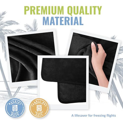 BOACAY Soft & Warm Travel Blanket for Airplane & Car - Long Flight Essential for Women, Men, Kids - Compact Pillow with Luggage Sleeve & Backpack Clip - color: Black
