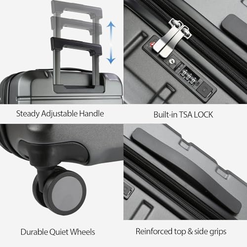 KROSER Hardside Expandable Carry On Luggage with Spinner Wheels & Built-in TSA Lock, Durable Suitcase Rolling Luggage with USB Port, Carry-On 20-Inch Steel Grey - color: Steel Grey