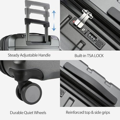KROSER Hardside Expandable Carry On Luggage with Spinner Wheels & Built-in TSA Lock, Durable Suitcase Rolling Luggage with USB Port, Carry-On 20-Inch Steel Grey - color: Steel Grey