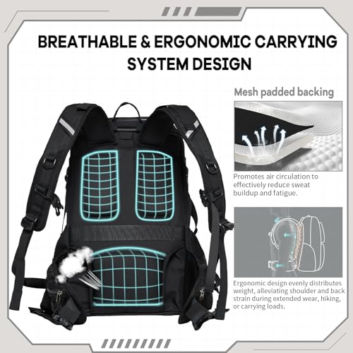 Timeet Tactical Backpack for Men, 21 Inch Black 40L Large Capacity, Laser Cut Molle Three Sided Opening, Water Resistant 17 inch Laptop Military Hiking 3 Day Assault Pack - color: Black
