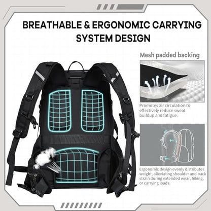 Timeet Tactical Backpack for Men, 21 Inch Black 40L Large Capacity, Laser Cut Molle Three Sided Opening, Water Resistant 17 inch Laptop Military Hiking 3 Day Assault Pack - color: Black