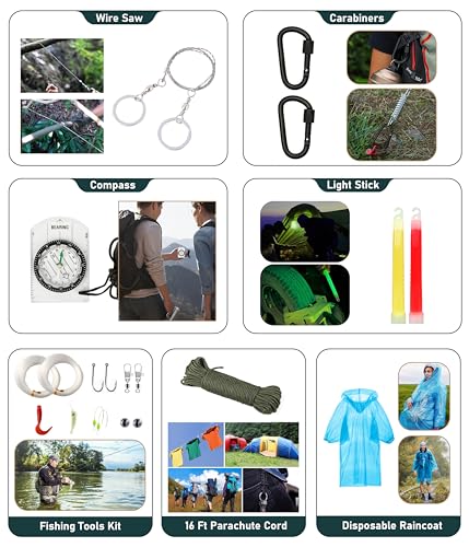 Survival Kit, 262Pcs Survival Gear and Supplies with First Aid Kit Pouch and Crossbody Bag, Emergency Kit with Tent, Camping Axe Hammer, Survival Shovel w/Pick, Bug Out Bag Gifts for Men Women - color: Black