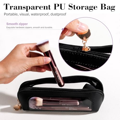 BS-MALL 14 Pcs Makeup Brushes Set with 1 Pcs Makeup Sponge – Essential Foundation Powder Concealers, Eye Shadows, Blush Makeup Brushes with Travel Makeup Case (Coffee) - color: Coffee