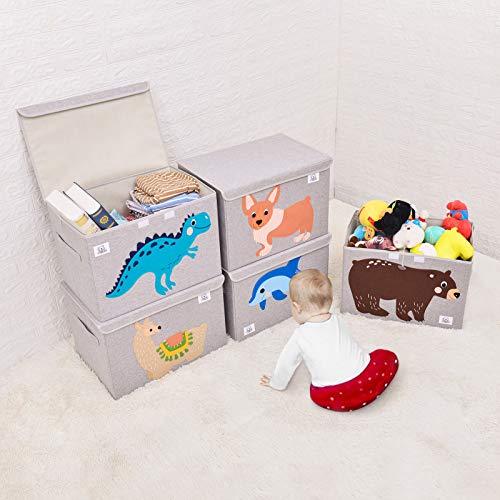 Foldable Large Kids Toy Chest with Flip-Top Lid, Collapsible Fabric Animal Toy Storage Organizer/Bin/Box/Basket/Trunk for Toddler, Children and Baby Nursery (Dog) - color: Dog