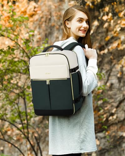 LOVEVOOK Travel Backpack, Carry On Backpack for Women, 40L Flight Approved Personal Item Backpack, Large Water Resistant Luggage Daypack with 3 Packing Cubes, fits 17inch Laptop, Beige-green-black - color: Beige-green-black, size: 40L-17.3 Inch-4Pcs