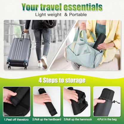Airplane Foot Hammock, No Collapse Foot Rest for Air Travel with Thickened Bamboo, Portable Leg Hammock for Plane Travel to Relax Your Feet, Foot Sling for Long Flights with Memory Foam (Black-B)
