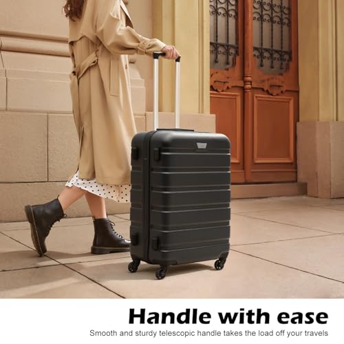 Coolife Luggage 3 Piece Set, Lightweight Durable Hardshell Suitcase set with 360° Spinner Wheels, TSA-approved Lock, Checked Family Travel Luggage sets, 20/24/28 Inch, Black - color: Black, size: 20in24in28in