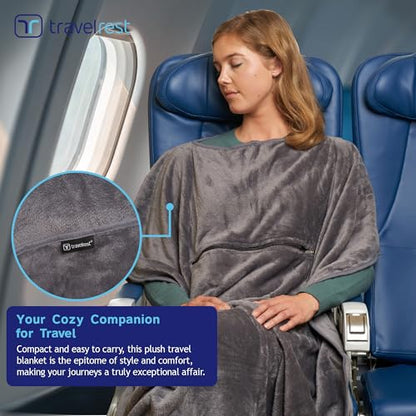 travelrest 4-in-1 Travel Blanket – Wearable Blanket, Pillow & Body Wrap, Lightweight, Compact & Cozy with Carry Case, Travel Friendly, Comfort, Ideal for Airplanes, Long Flights, Road Trips - Grey