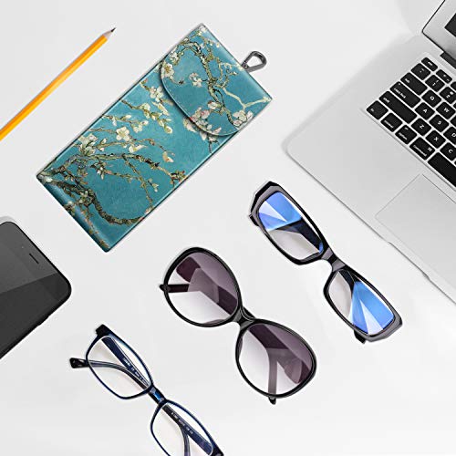 FINTIE Double Glasses Case with Carabiner Hook, Portable Vegan Leather Eyeglass Case Anti-scratch Sunglasses Pouch - color: Blossom