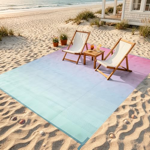Lahome 6x9 Outdoor Rugs for Patios Outside, Plastic Straw Stain Resistant Rug Reversible Rv Mat, Porch Floor Carpets for Camping Deck Balcony Tent, Pink Green 6'x9' - color: Pink Green-fairyland, size: 6' x 9' (Rectangular)