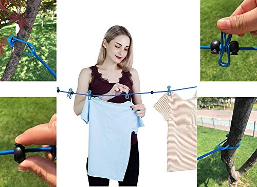 1 Pack Portable Clothesline with 12 Clothespins, Windproof Travel Clothesline Stretchy Retractable Elastic Laundry Clothes Line for Backyard, Vacation Hotel, Balcony Clothes Drying Line - size: 1P - Black