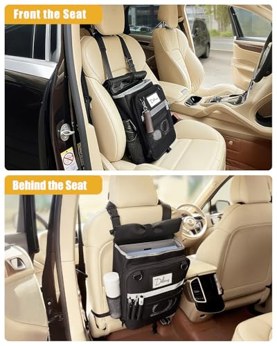 Car Front Seat Organizer with Accordion File Pocket | Laptop Sleeve (Up to 15.6 In) | Privacy Flap | Cup Holders | Adjustable Straps | Holds Tablets, Files, Supplies | for Work on the GO